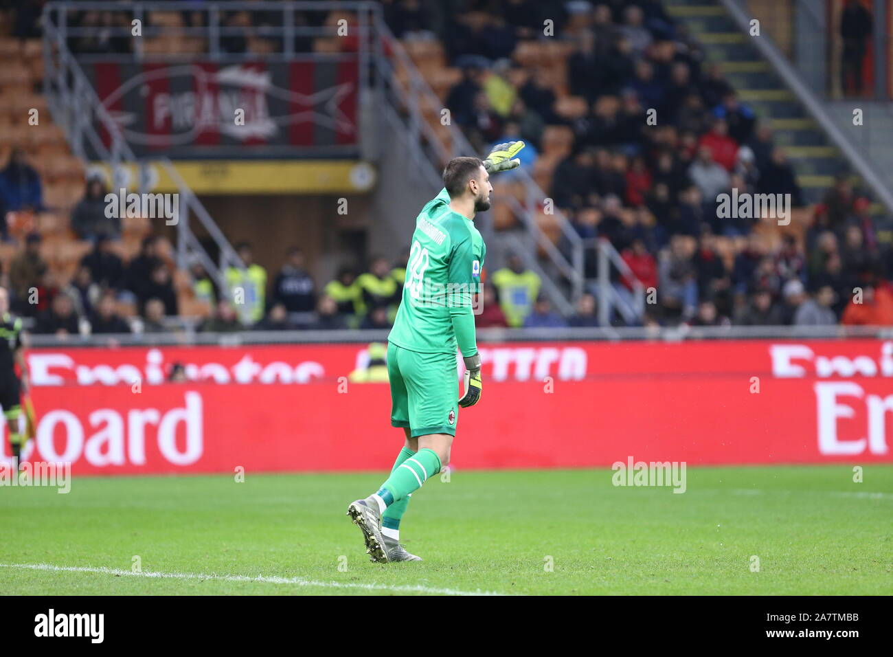 Mailand, Italien. 3. November 2019. Italienische Serie A AC Mailand vs SS Lazio. Gianluigi Donnarumma des AC Mailand. Stockfoto