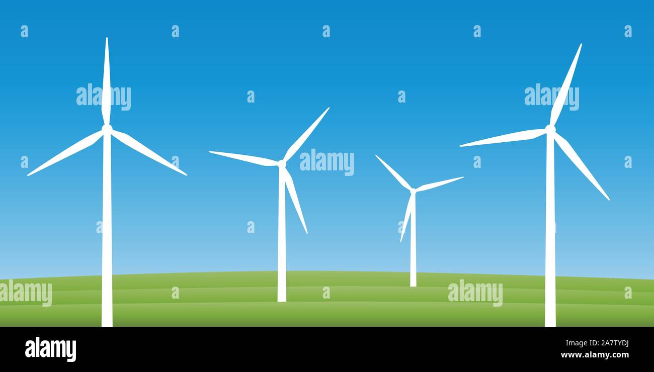 Windmühlen auf ein Feld Windkraft Energie konzept Vektor-illustration EPS 10. Stock Vektor