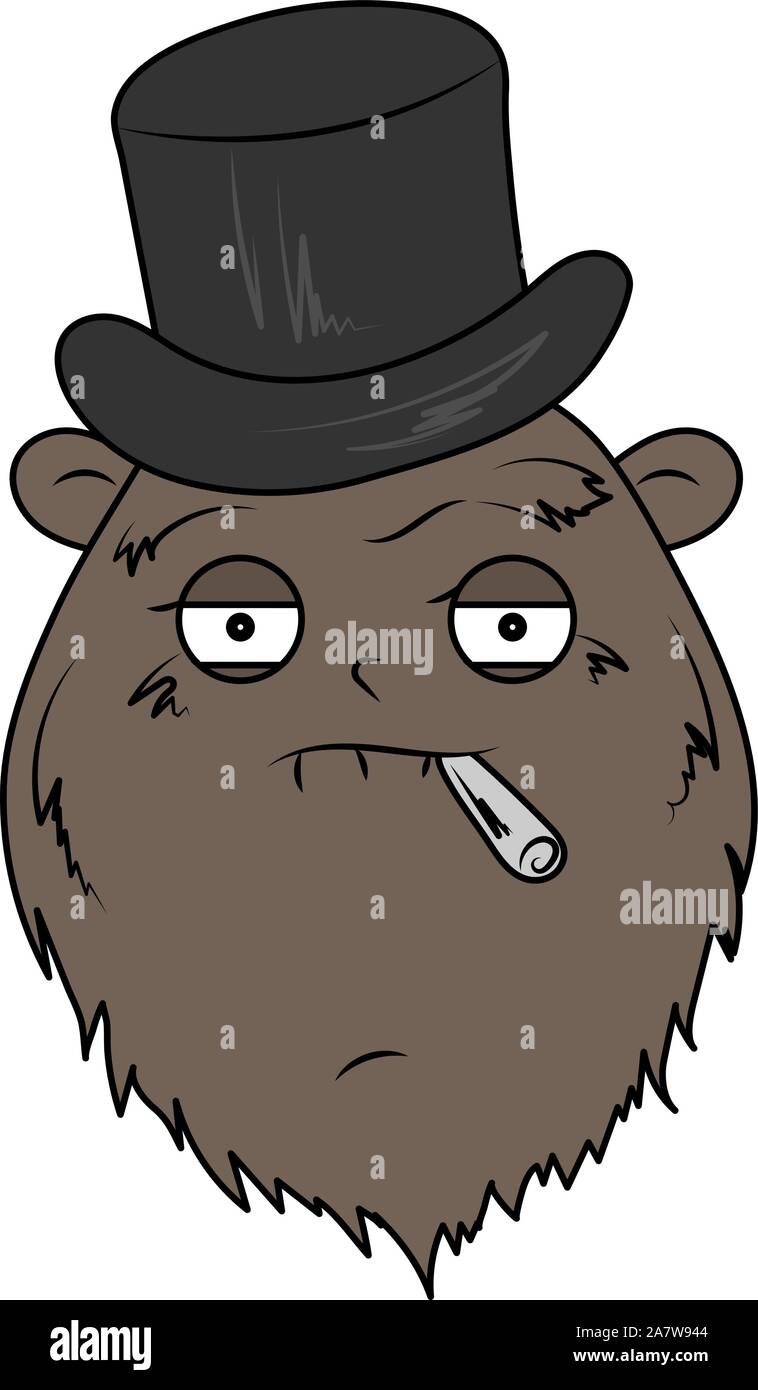 Cute bear in Hut und Zigarre rauchen. Vector Illustration Stock Vektor