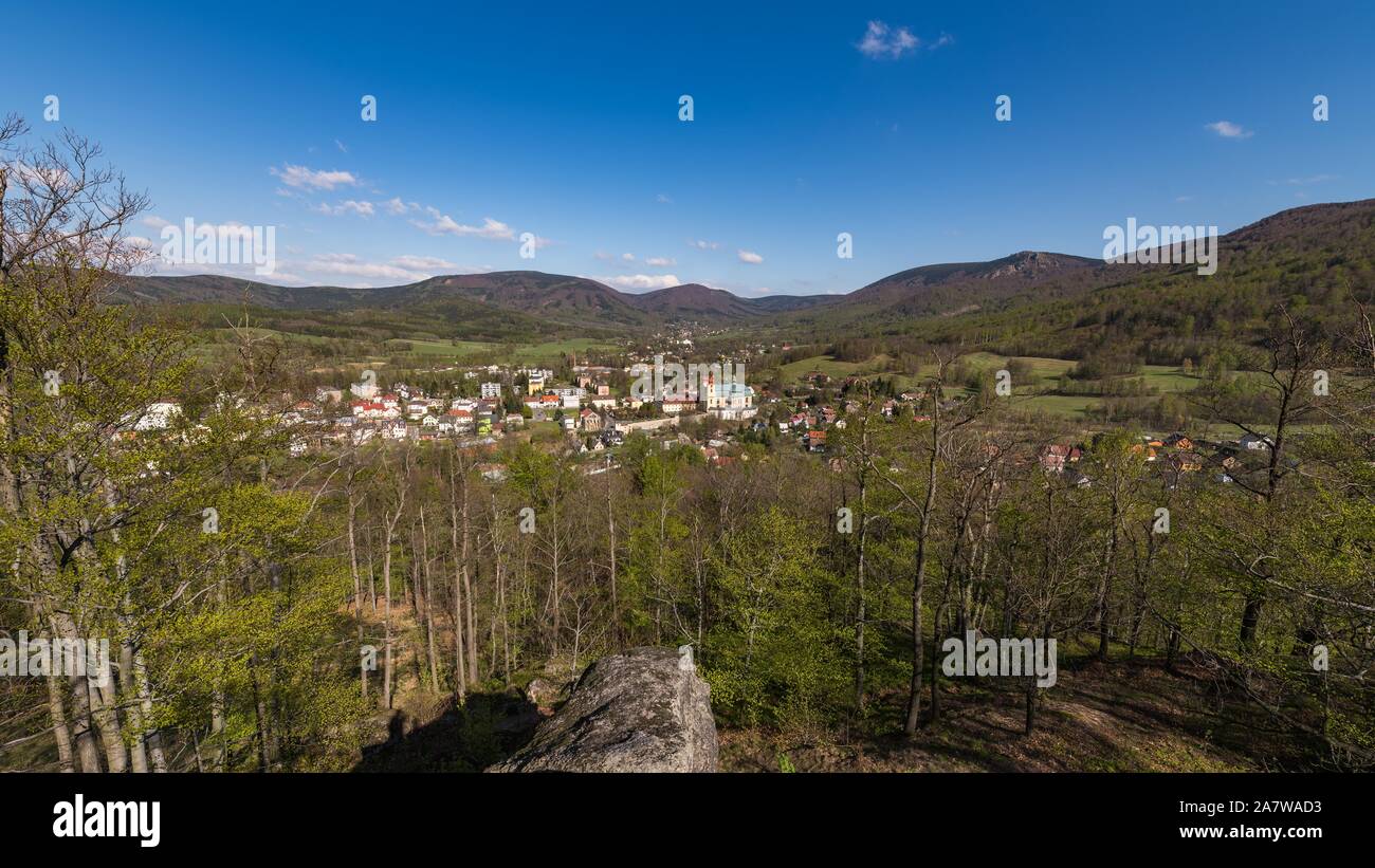 "Triangl" Viewpoint - der Einsiedler Stein oben Hejnice Stockfoto