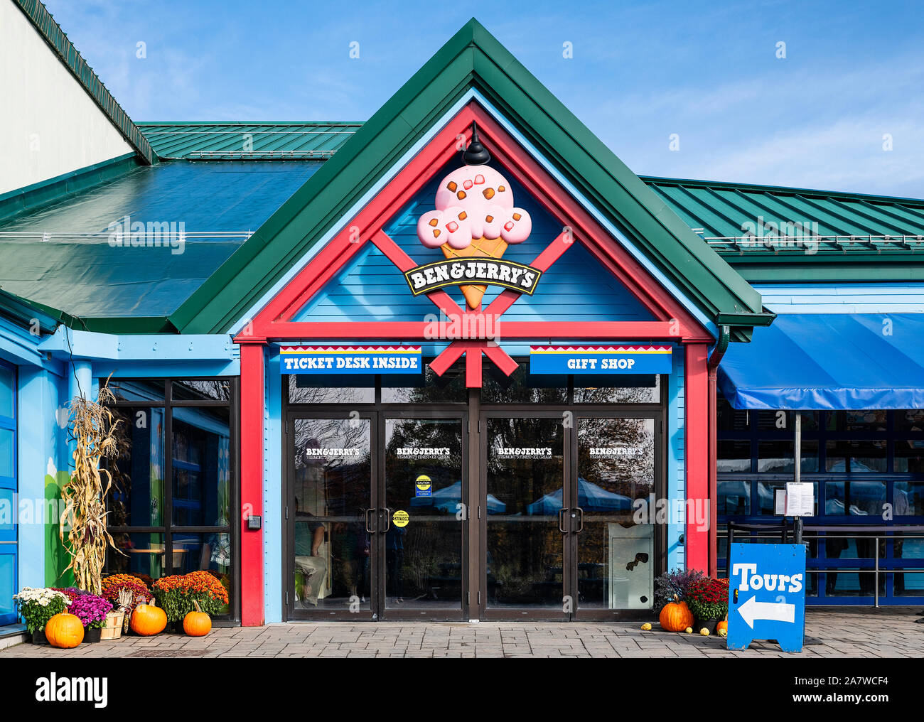 Ben und Jerry's Ice Cream Factory und das Corporate Headquarter, Waterbury, Vermont, USA. Stockfoto