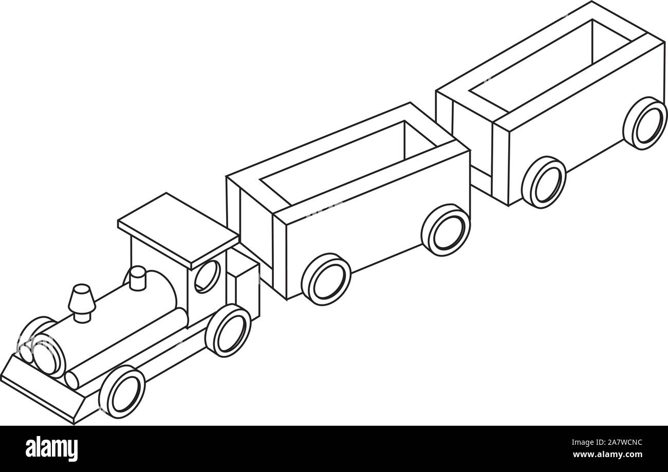Vector Illustration einer Spielzeugeisenbahn mit Kutschen auf weißem Hintergrund Stock Vektor