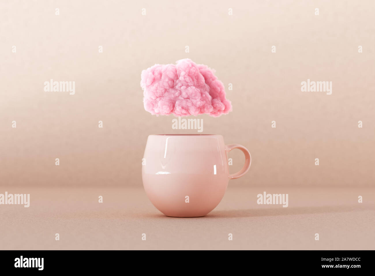 Tasse mit rosa Wolke 3D-Rendering Stockfoto