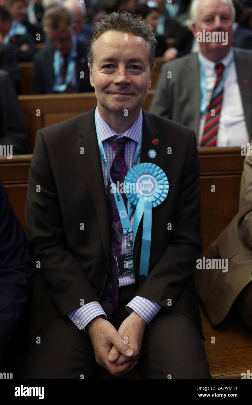 Alan Cook, Brexit Partei potenzielle Kandidat (PPC) für Alte Bexley und Sidcup, in der Emmanuel Center, Westminster, London vor der bevorstehenden allgemeinen Wahlen. PA-Foto. Bild Datum: Montag November 4, 2019. Siehe PA Geschichte Politik Wahl. Photo Credit: Yui Mok/PA-Kabel Stockfoto