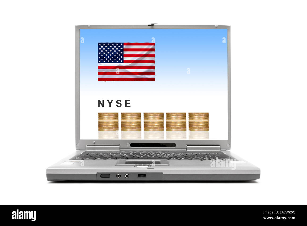 Laptop zeigt NYSE New York Stock Exchange, Stockfoto
