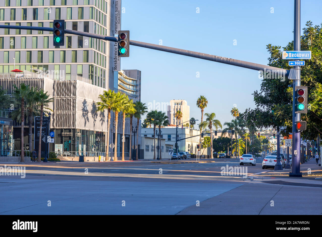 San Diego Stadtbild auf einem November Morgen. San Diego, Kalifornien, USA. Blick vom Broadway und Pacific Highway. Stockfoto