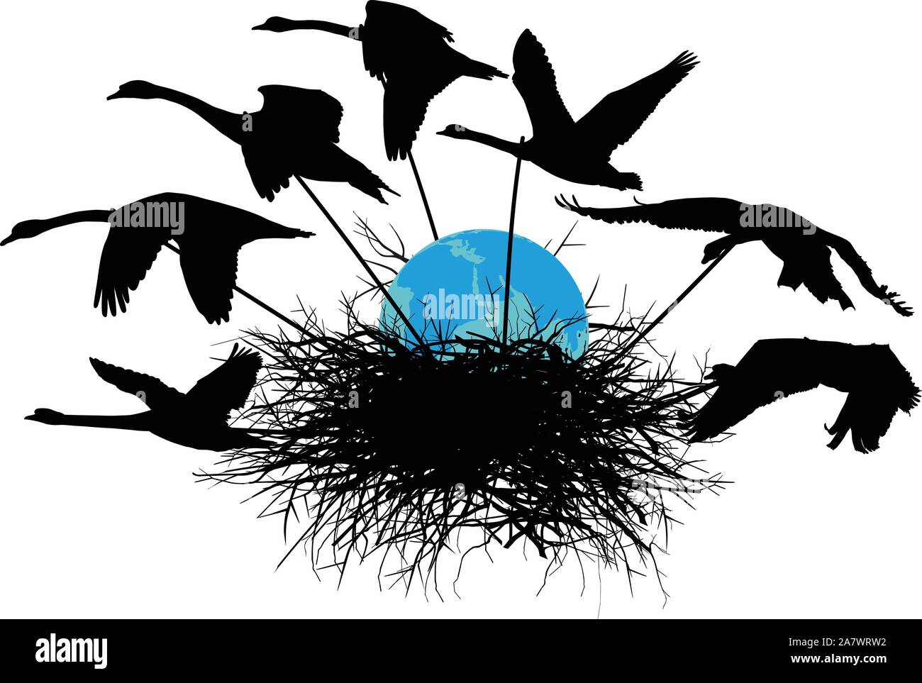Der Planet Erde wird von Schwänen gespeichert Stock Vektor
