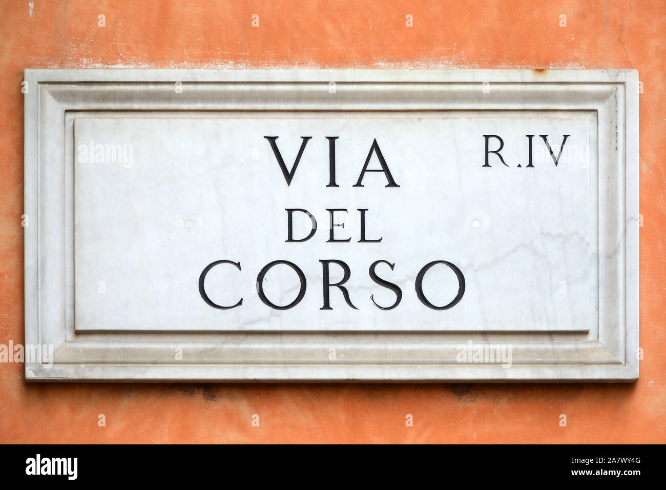 Straßenschild der Via del Corso in Rom - Italien. Stockfoto