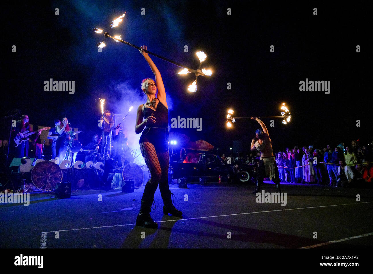 Parade der verlorenen Seelen, Feuershow, Vancouver, British Columbia, Kanada Stockfoto