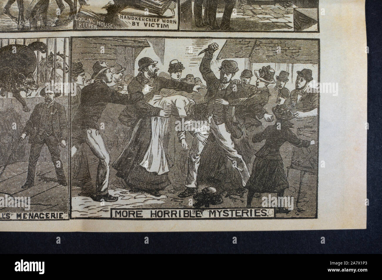 Jack the Ripper ära Zeitung (Nachbau): Illustrierte Polizei Nachrichten (22. September 1888) die vordere Seite mit Grafiken von einem Stechenden. Stockfoto