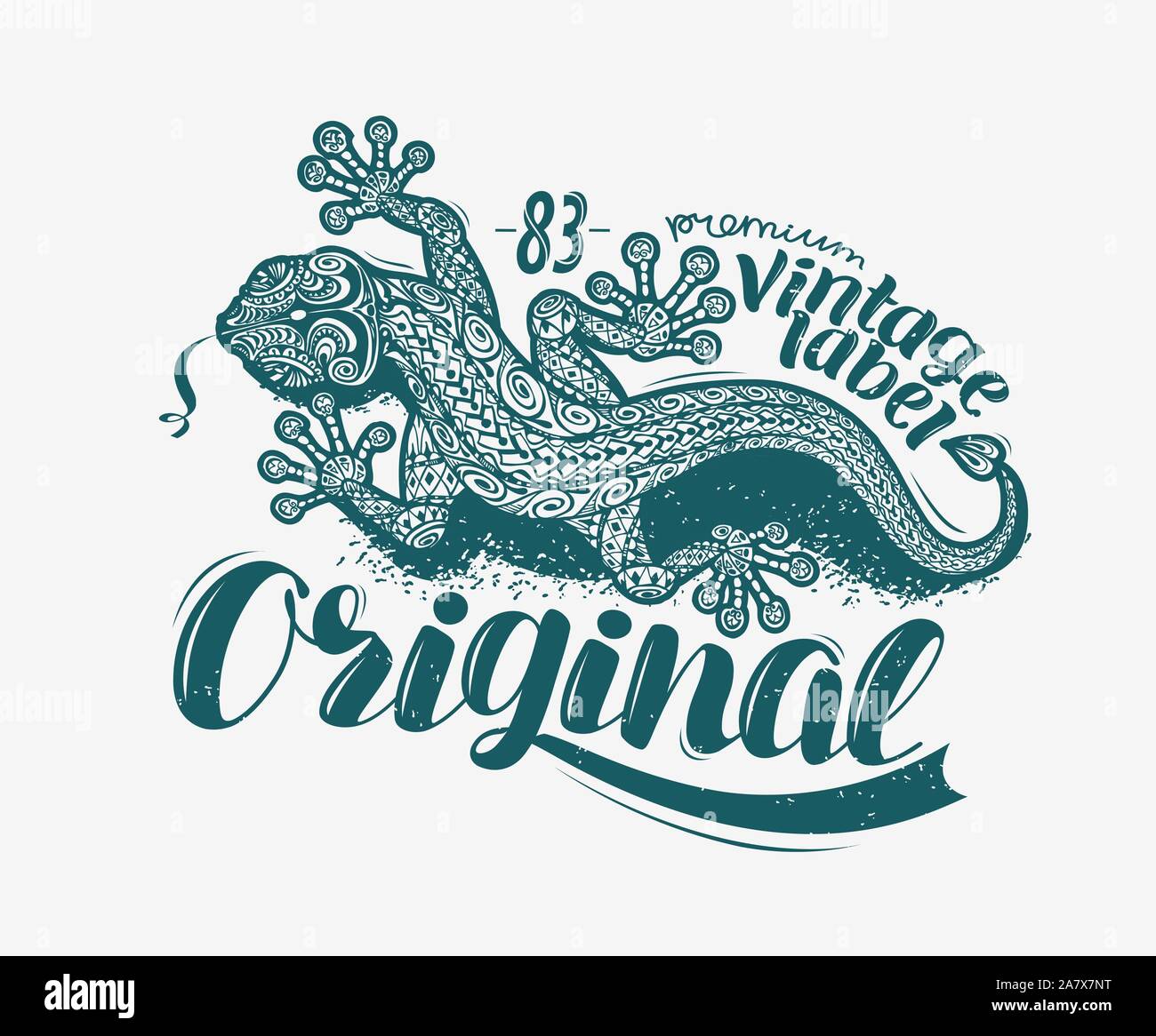 T-Shirt mit Lizard-Label-Design. Vintage Tier Vektor Illustration Stock Vektor