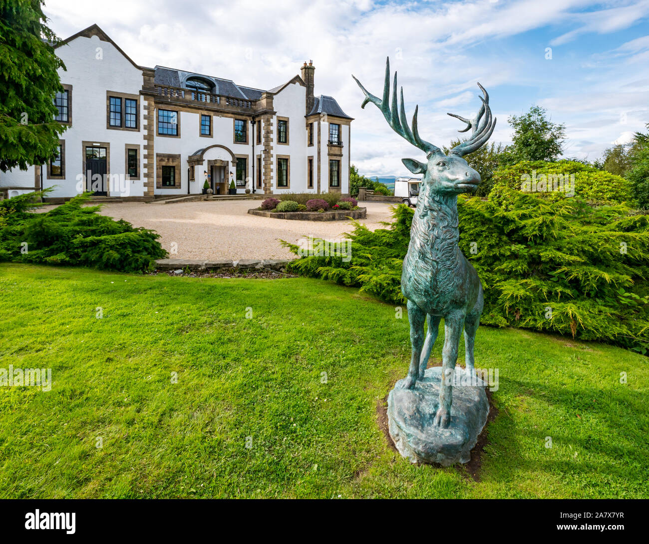 Einfahrt Eingang Gleddoch House Country Hotel, Arundel, Strathclyde, Schottland, Großbritannien Stockfoto