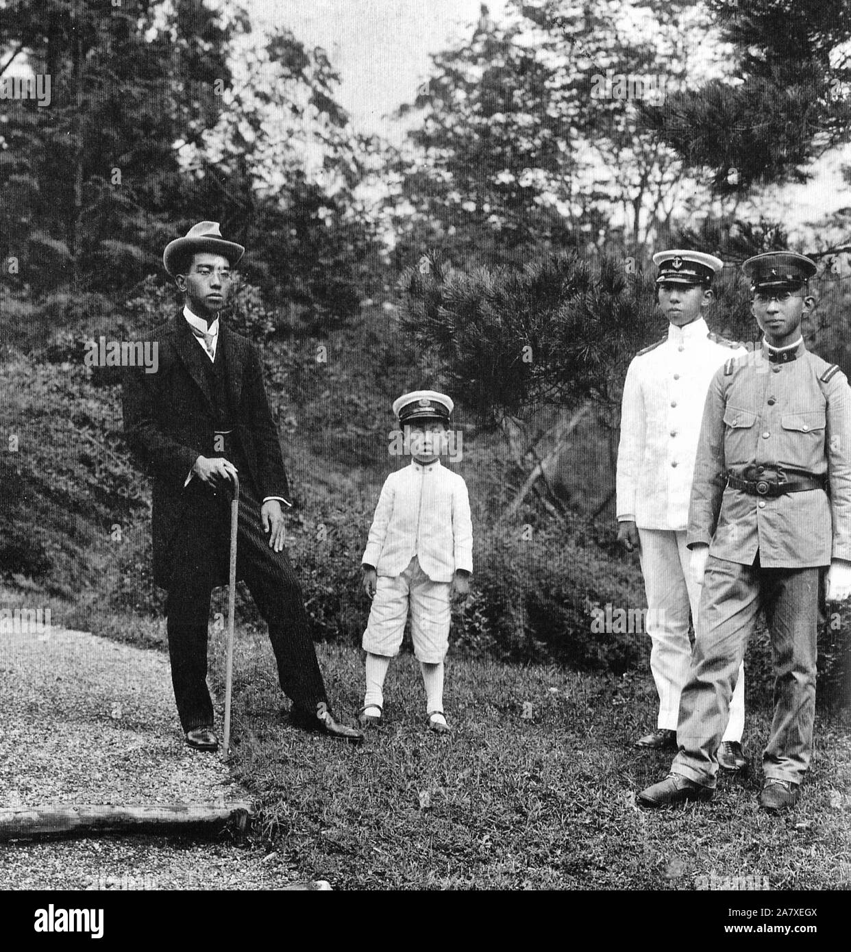 Söhne des japanischen Kaisers, September 1921. Hirohito, Takahito. Nobuhito, Yasuhito Stockfoto