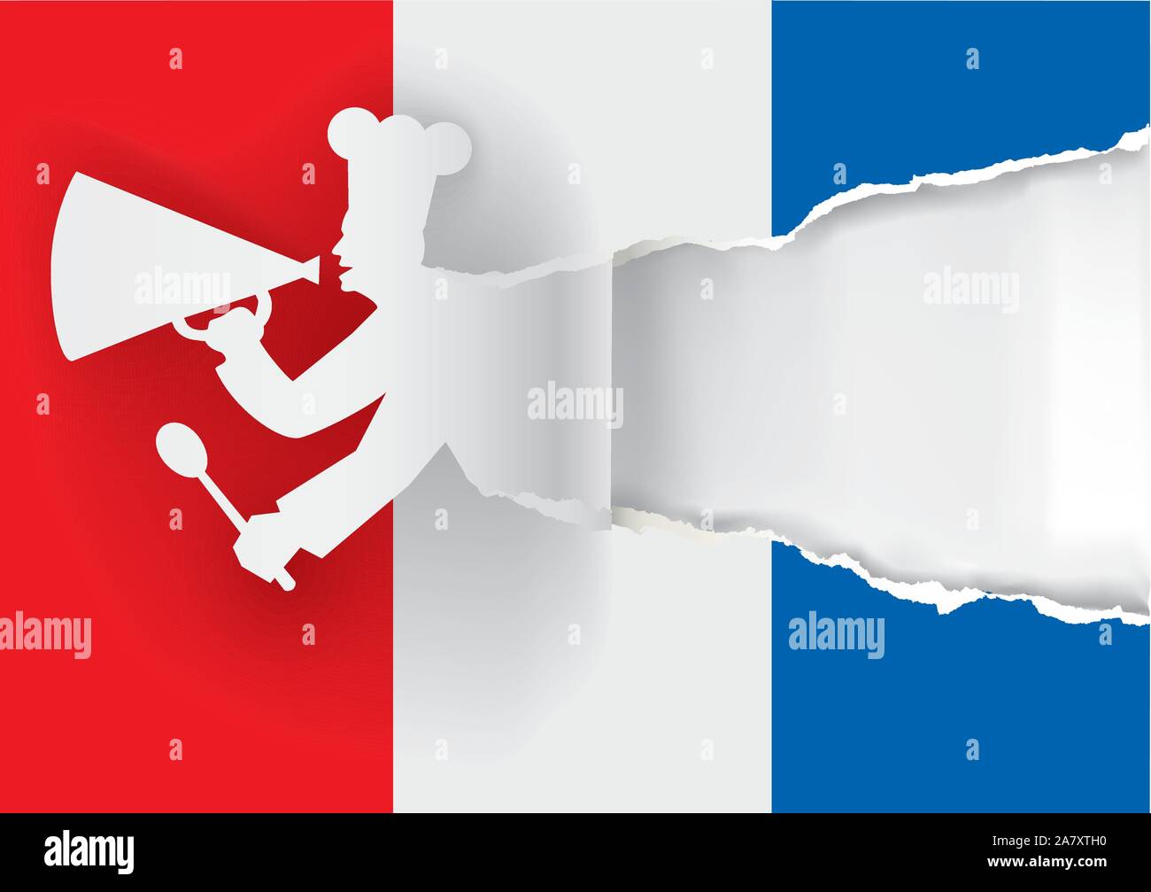 Französische regionale Küche Hintergrund. Papier French Flag mit Papier Silhouette von Kochen. Vector zur Verfügung. Stock Vektor