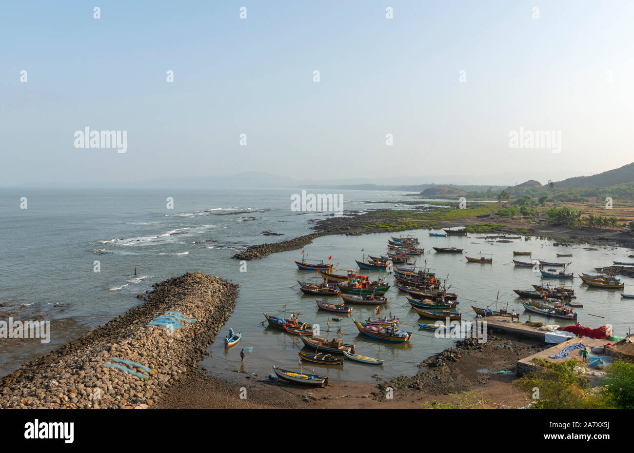 Bharadkhol Fisch Jetty, Raigad, Maharashtra, Indien Stockfoto