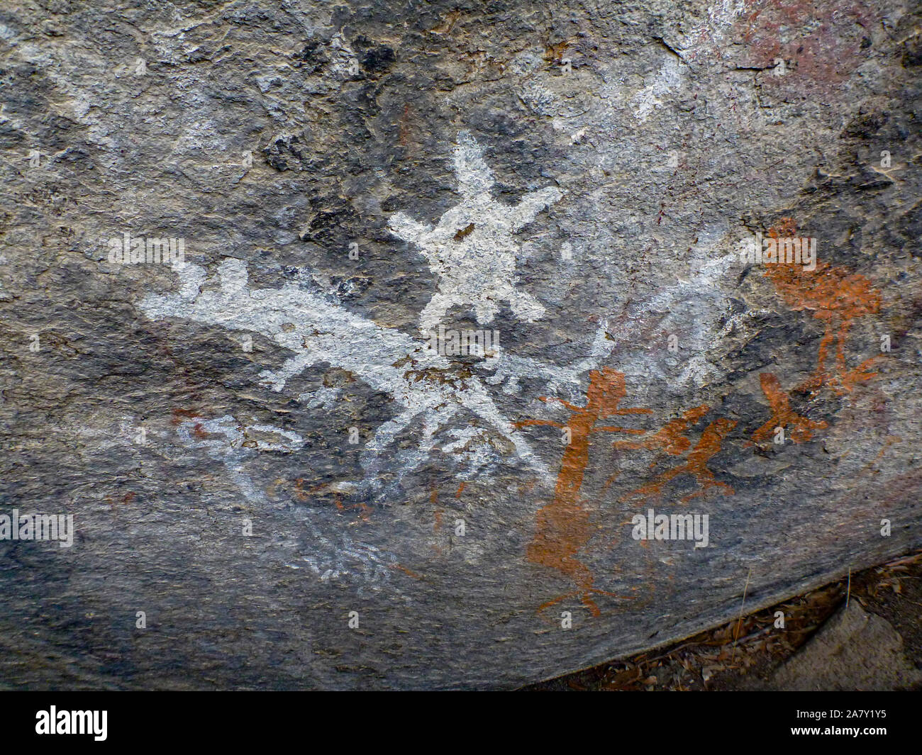 Indigene rock Kunst am Yankee Hut in Namadgi National Park, Australien Stockfoto