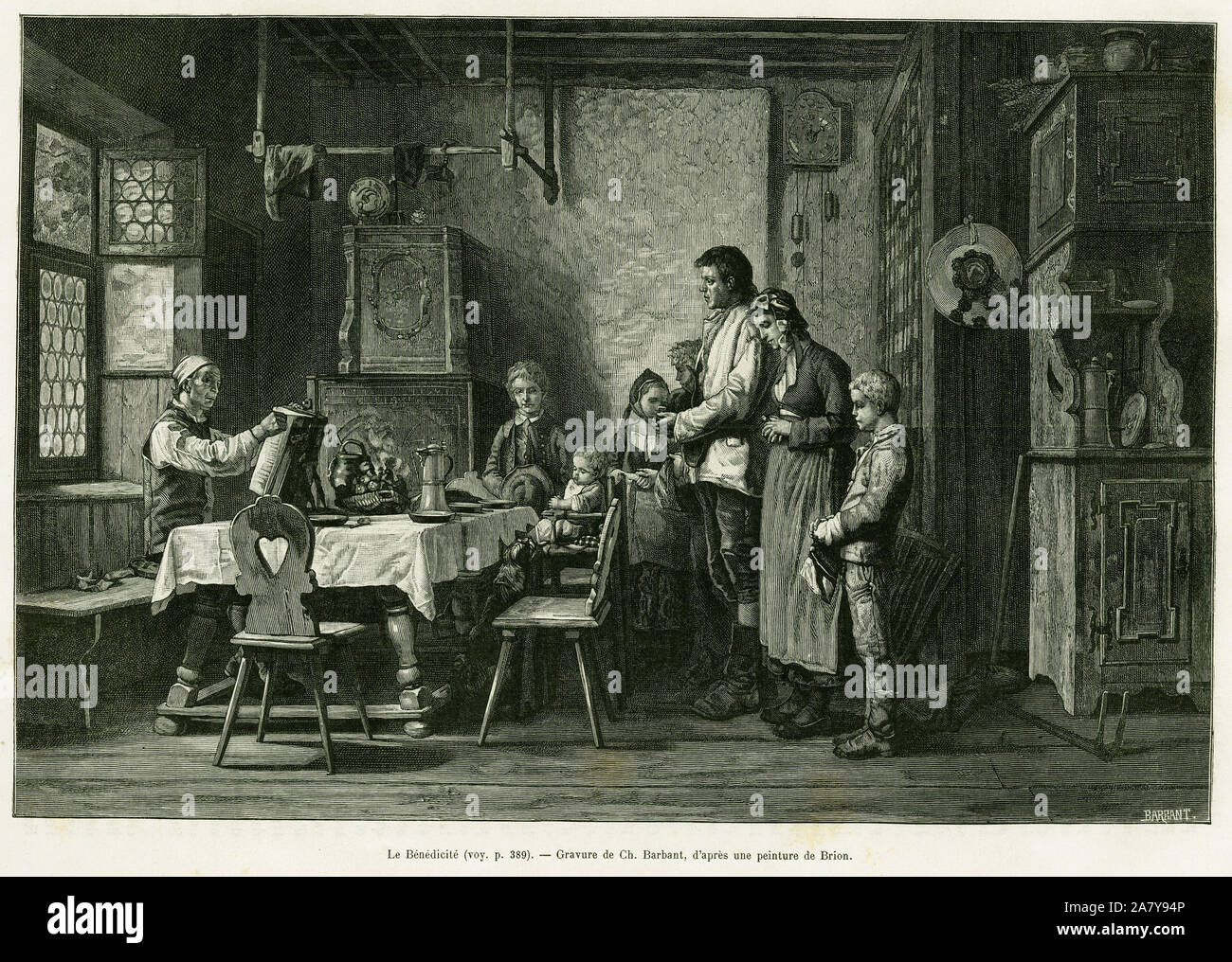Le benedicite. Tiefdruck de Barbant d'après un tableau de Brion, illustrer Le recit A Travers l'Alsace et la Lorraine gießen, par Charles Grad, delegieren Alle Stockfoto