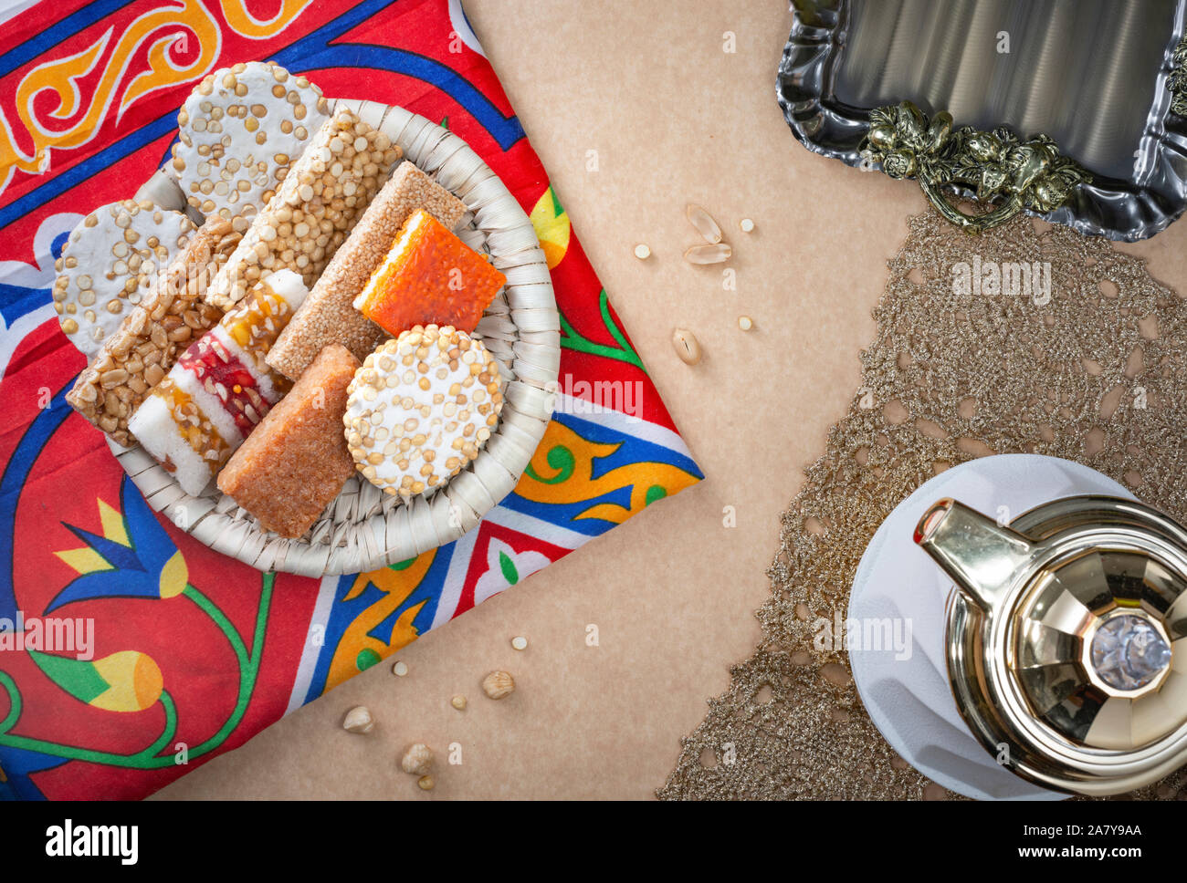 Ägyptische traditionelle Prophet Muhammad Geburtstagsfeier Desserts Stockfoto