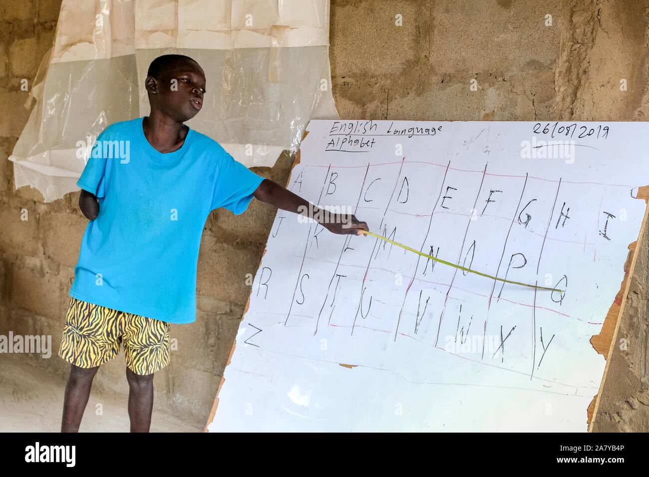 Unterricht an der Schule für Kinder mit geistigen und körperlichen Behinderungen des 'Nazareth Haus für Kinder Gottes", in der die Katholische Kirche in Sang/Ghana Stockfoto