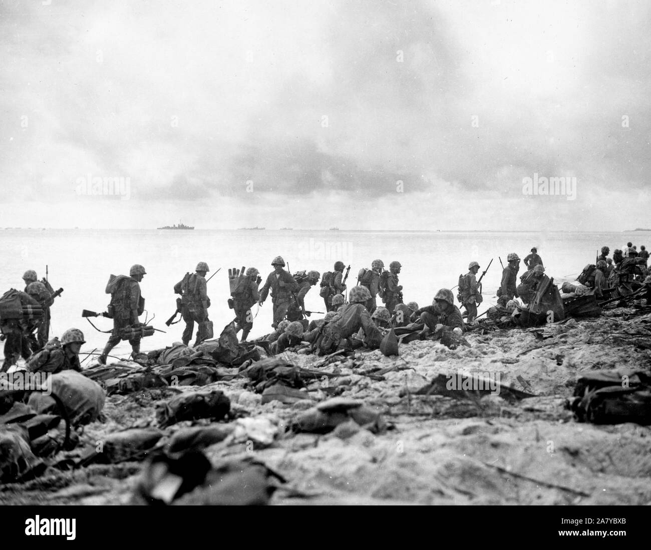 Marines und Ablagerungen auf Strand bei Namur-Insel Kwajalein-atoll Stockfoto