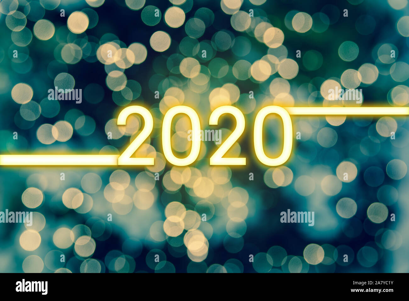 Frohes Neues Jahr 2020. Bokeh Lichter Abstrakt Hintergrund. Stockfoto