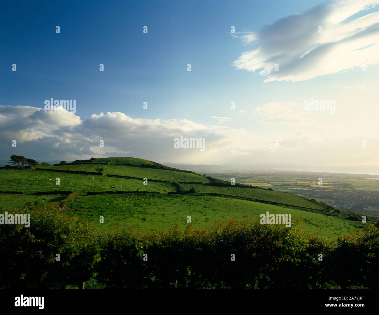 King Charles' Bowling Green, gwaenysgor Viewpoint, Prestatyn, Flintshire. Die flachen oberen von Bryn Llwyn ist der Ort einer neolithischen Siedlung. Stockfoto