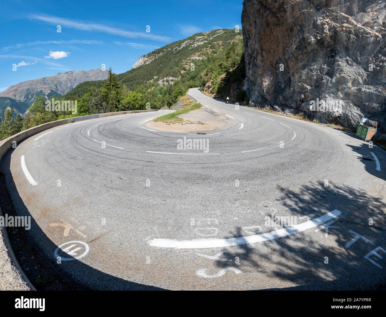 Berühmte Radfahren Klettern, Alpe d'Huez, Oisans, Französischen Alpen. Stockfoto