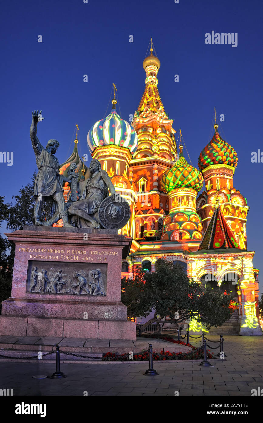 3D-Mapping auf St. Basil's Kathedrale bei Nacht Stockfoto