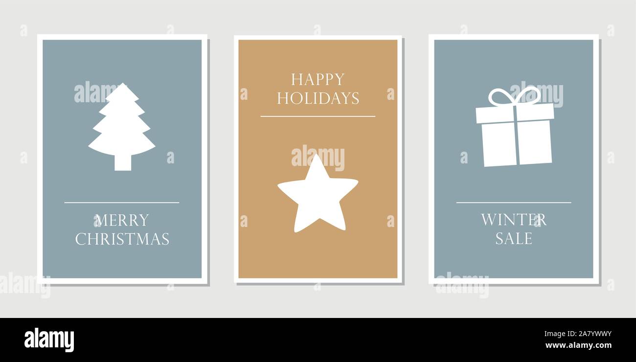 Satz von Weihnachten Grußkarten mit Baum Stern und Geschenk Vektor-illustration EPS 10. Stock Vektor