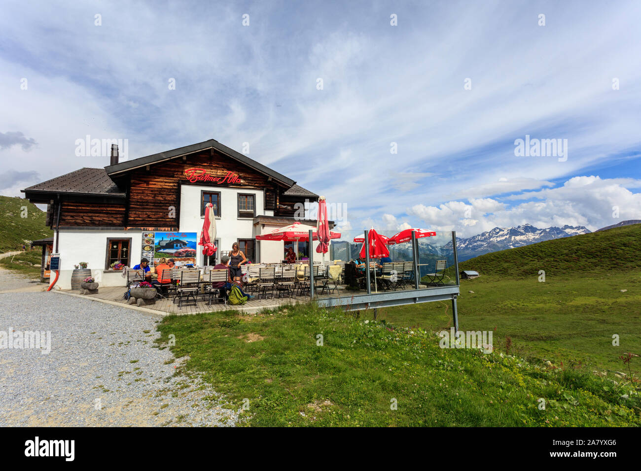Restaurant auf der Fiescheralp, Schweiz Stockfoto