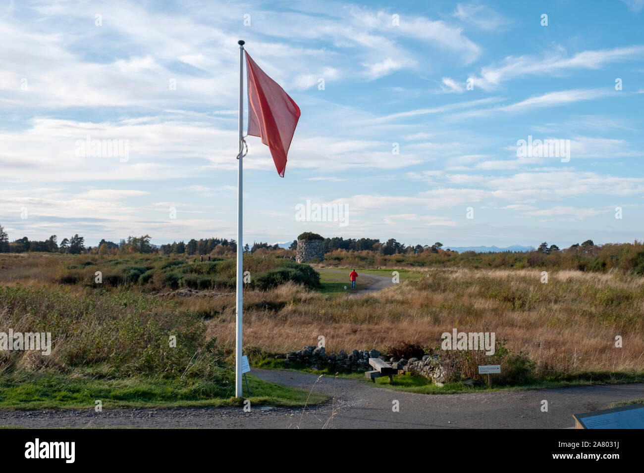 Schlacht von Culloden Website: Markierung, die angibt, an vorderster Front der Regierung die Armee auf dem Schlachtfeld von Culloden Moor, Inverness, Schottland. Stockfoto