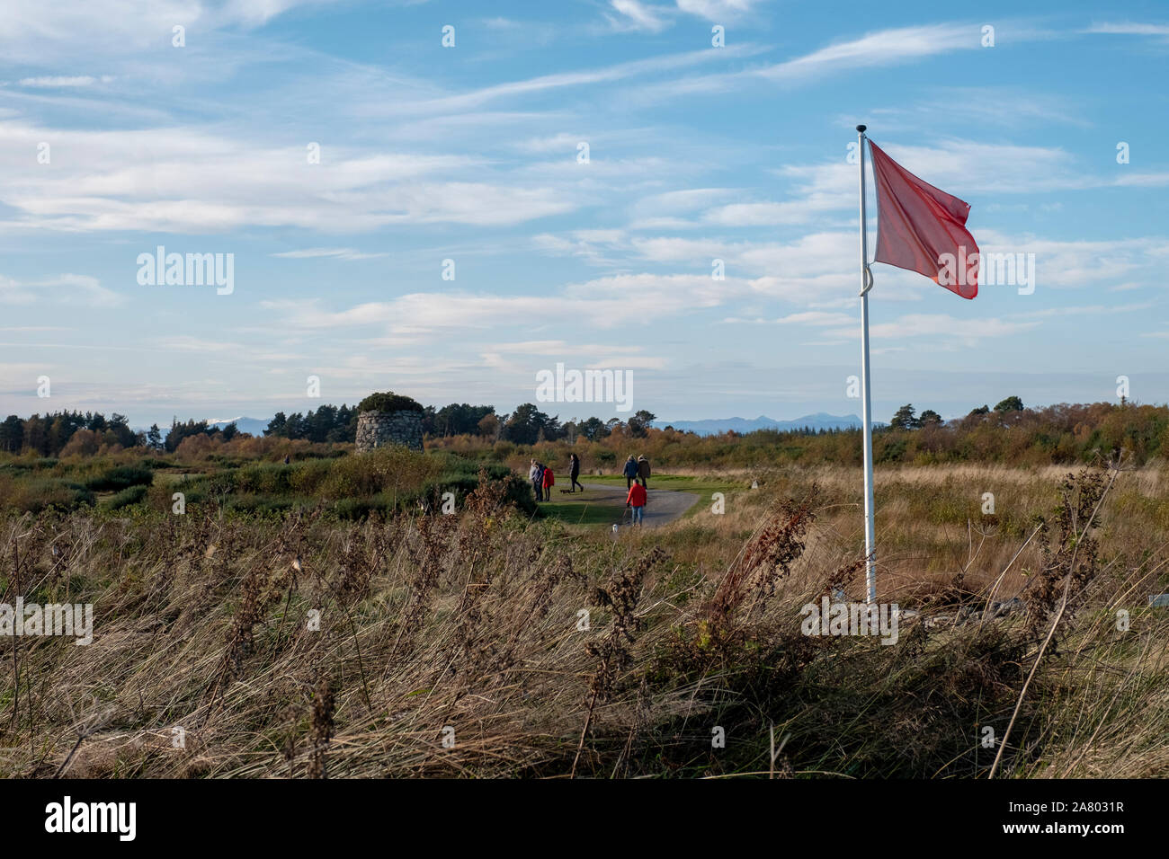 Schlacht von Culloden Website: Markierung, die angibt, an vorderster Front der Regierung die Armee auf dem Schlachtfeld von Culloden Moor, Inverness, Schottland. Stockfoto