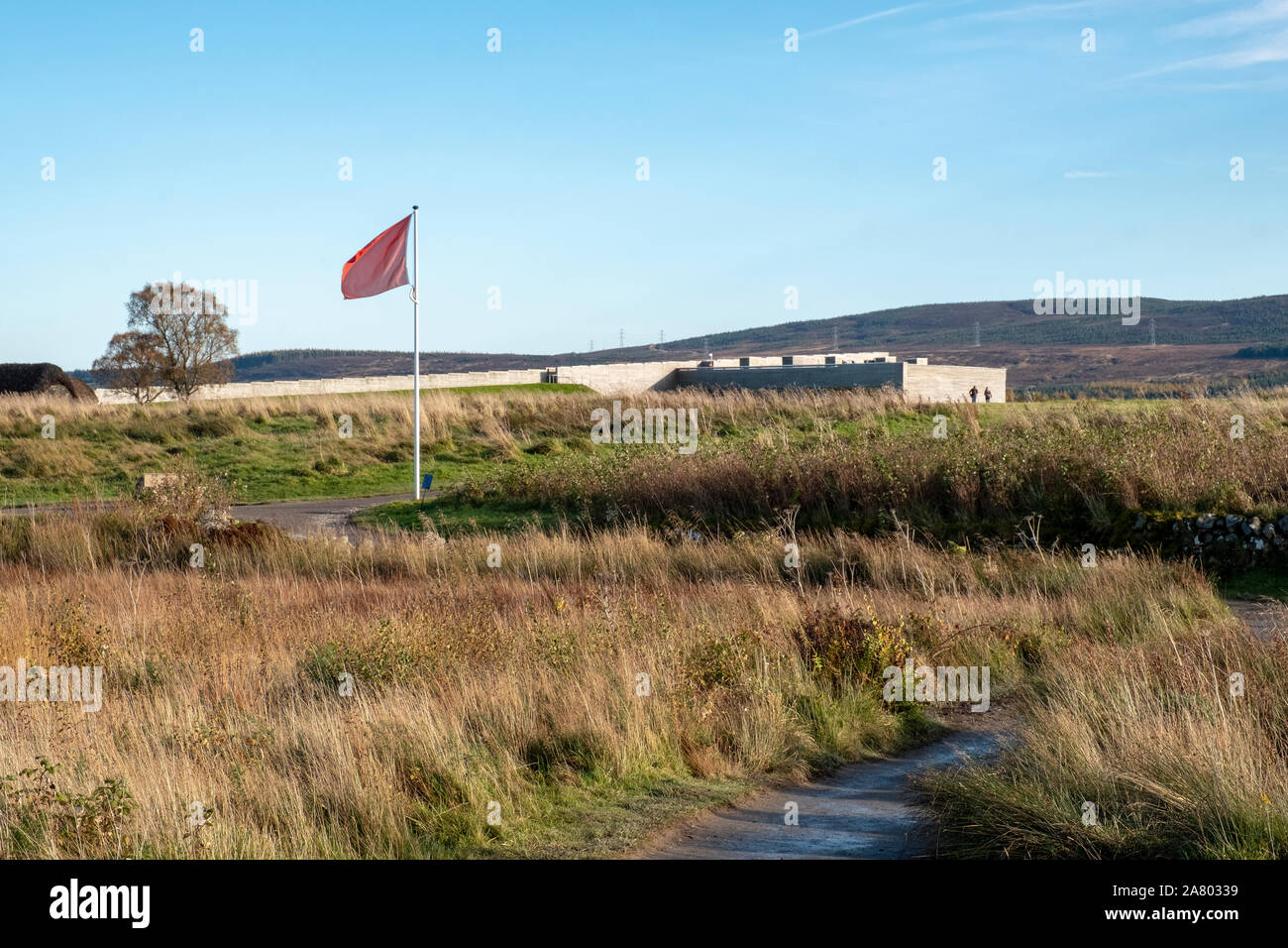 Schlacht von Culloden Website: Markierung, die angibt, an vorderster Front der Regierung die Armee auf dem Schlachtfeld von Culloden Moor, Inverness, Schottland. Stockfoto