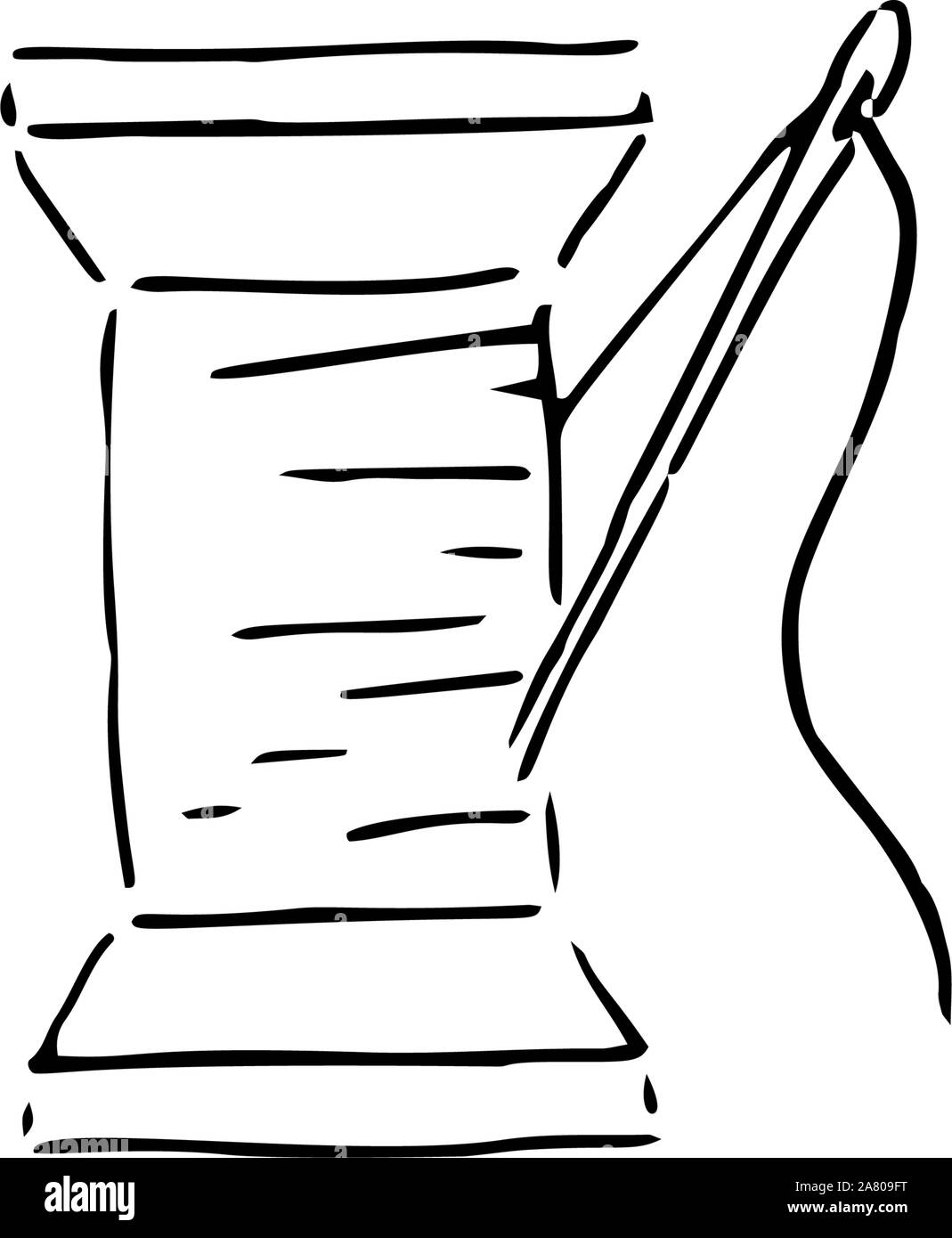 Nähgarnitur vorhanden. Fingerhut, Nadel, Faden, Spule, Schere.  Schwarz-Weiß-Illustration Stock-Vektorgrafik von ©loveless_liza.mail.ru  107041048
