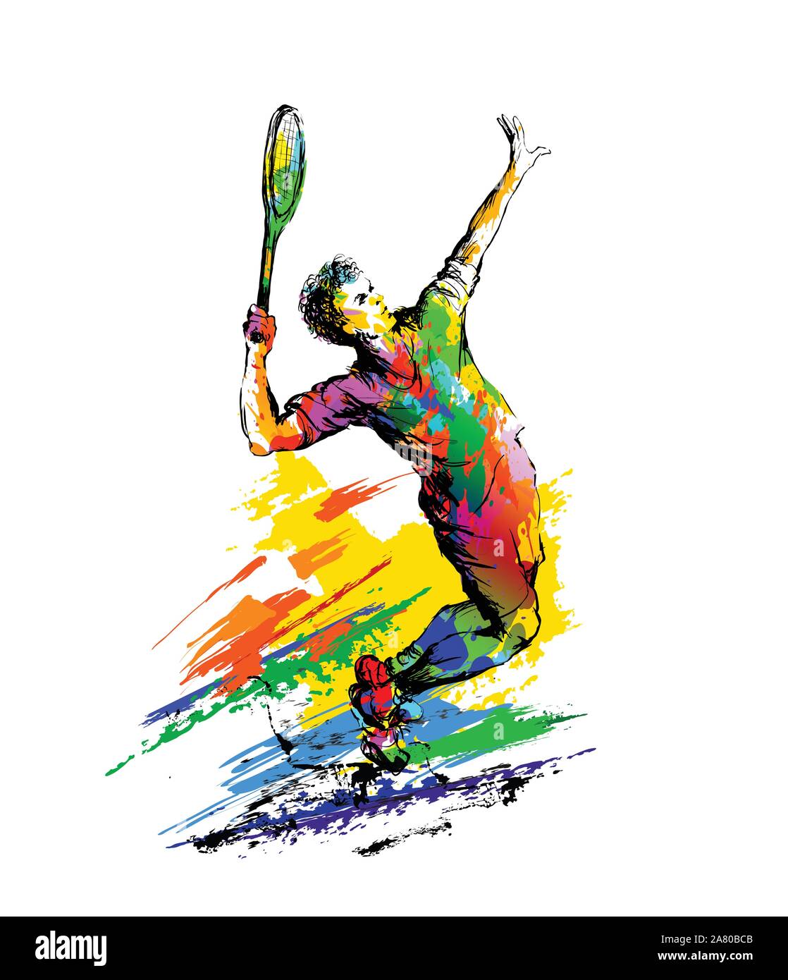 Tennis Player. Hand Vector Illustration gezeichnet Stock Vektor