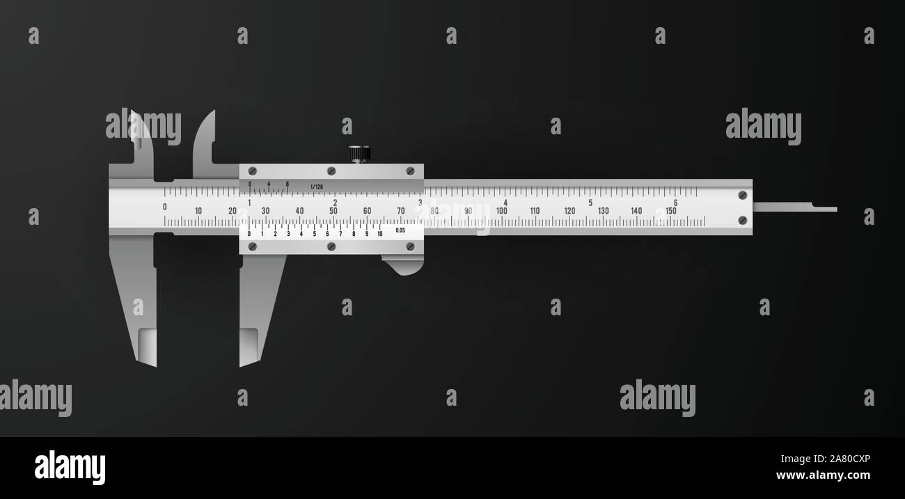 Oder Bremssattel Bremssattel - Bremssattelhalterung Regel Messwerkzeuge, hochpräzisen Abmessungen Measurement Tool auf weißem Hintergrund Stock Vektor