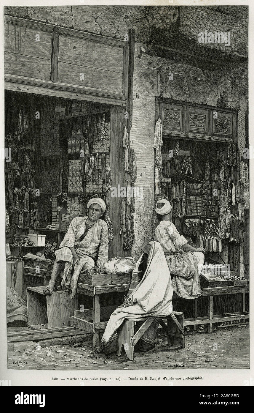 Marchands de Perles ein Jaffa (Israel). Tiefdruck de E. illustrer Ronjat pour la 80d'aujourd'hui, par M. Lortet, doyen de la faculte de Tiermedizin de Lyon Stockfoto