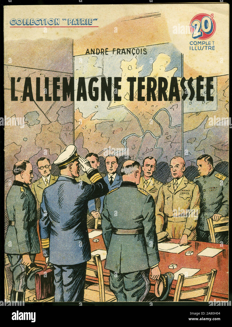 Couverture d'un illustre pour la jeunesse "l'Allemagne terrassee' de Andre Francois, Editionen Rouff, Sammlung Patrie, Numero 90, 1949, Paris. © /. Stockfoto