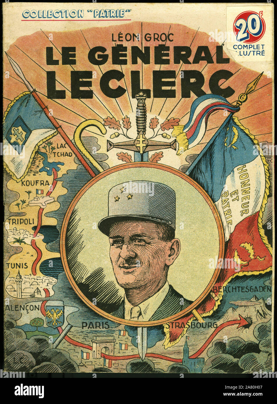 Couverture d'un illustre pour la jeunesse "Le General Leclerc' (puis marechal) Philippe Leclerc de Hauteclocque (1902-1947) de Leon Groc (1882-1956), Stockfoto