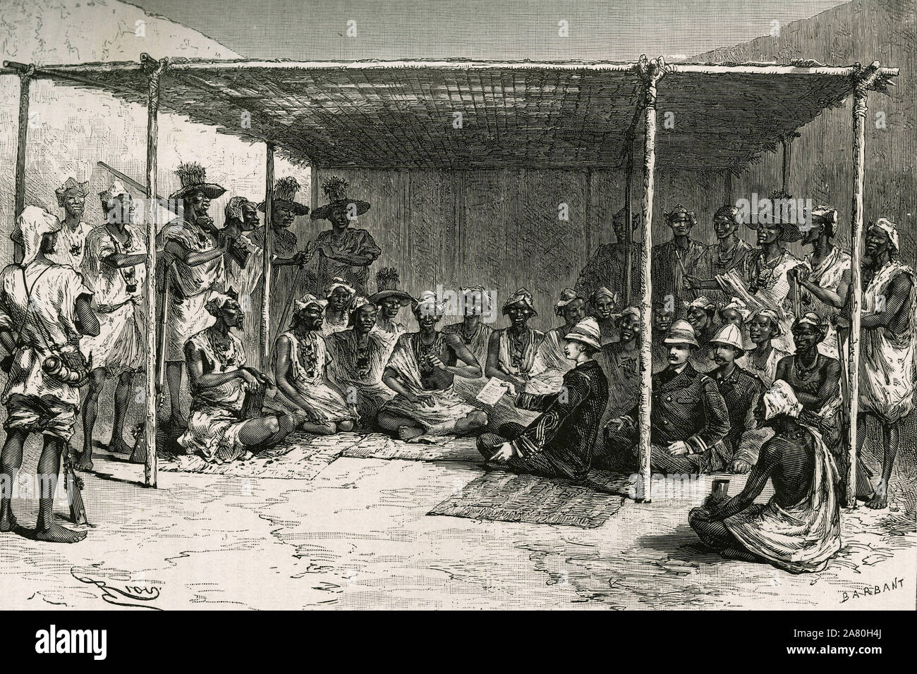 Signatur du traite qui Ort Le Pays de Kita (ancien Soudan francais, actuel Mali) sous le protectorat de la France, le 25 avril 1880, entre le Komma Stockfoto