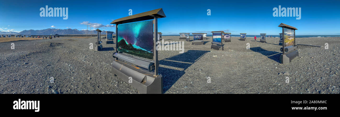 Outdoor Foto Ausstellung, Gletscherlagune Jokulsarlon, Vatnajökull National Park, Island, einem UNESCO-Weltkulturerbe. Alle Bilder von professionellen Eis Stockfoto