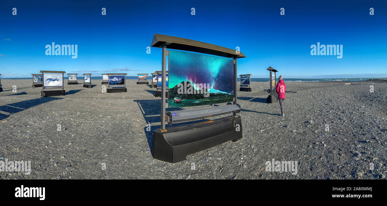 Outdoor Foto Ausstellung, Gletscherlagune Jokulsarlon, Vatnajökull National Park, Island, einem UNESCO-Weltkulturerbe. Alle Bilder von professionellen Eis Stockfoto
