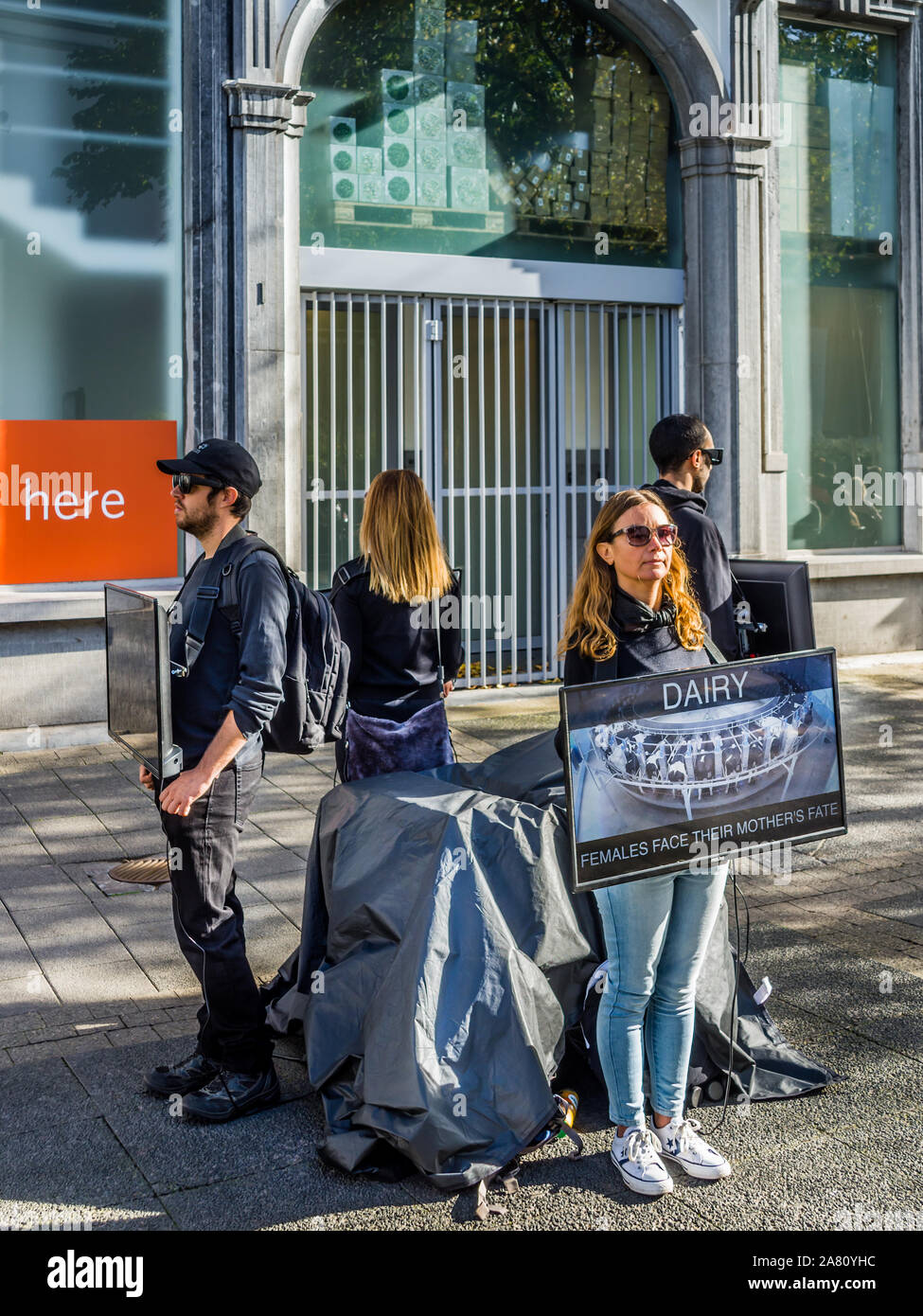 Stiller Protest über Veganismus und Tierrechte - Antwerpen, Belgien. Stockfoto
