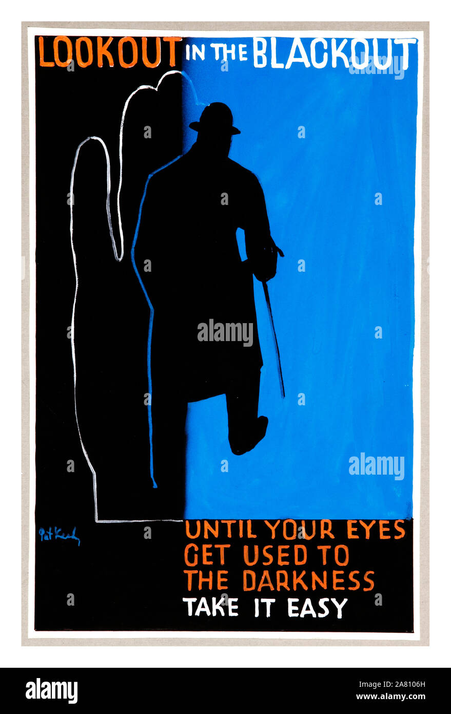 WW2 UK Propaganda Informationen Sicherheit Poster' Blick in die Blackout'' es einfach 'ein warnendes Poster während der Bombenangriffe der Blitz' auf UK wahllose Ziele, wo alle Lichter gelöscht haben würde oder etc deutschen Nazi Luftwaffe bombardiert Feind Sichtungen in der Nacht zu vermeiden abgedeckt werden verwendet. Zweiten Weltkrieg Zweiten Weltkrieg Stockfoto