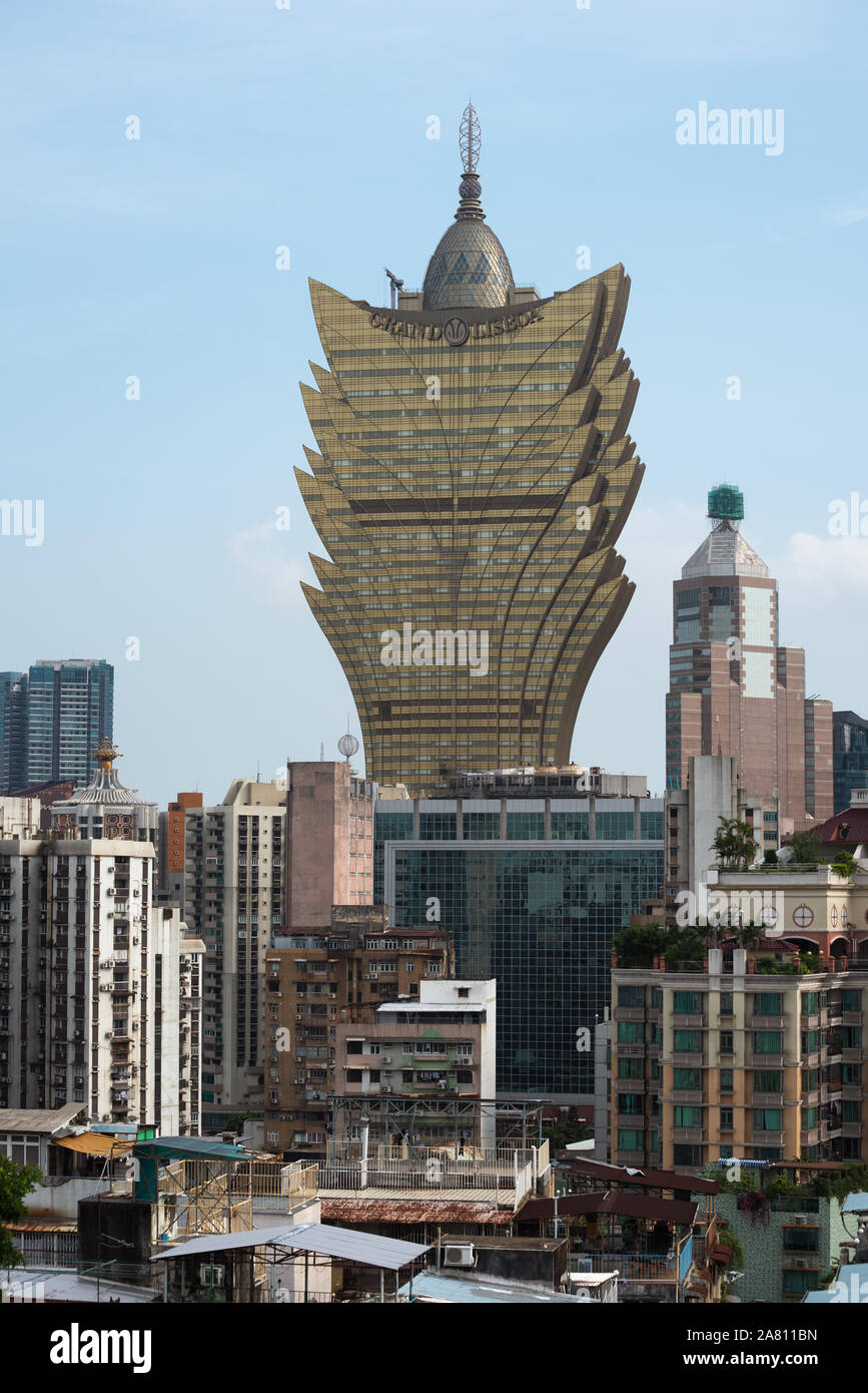 Grand Lisboa ist eines der höchsten Gebäude in Macau. Stockfoto