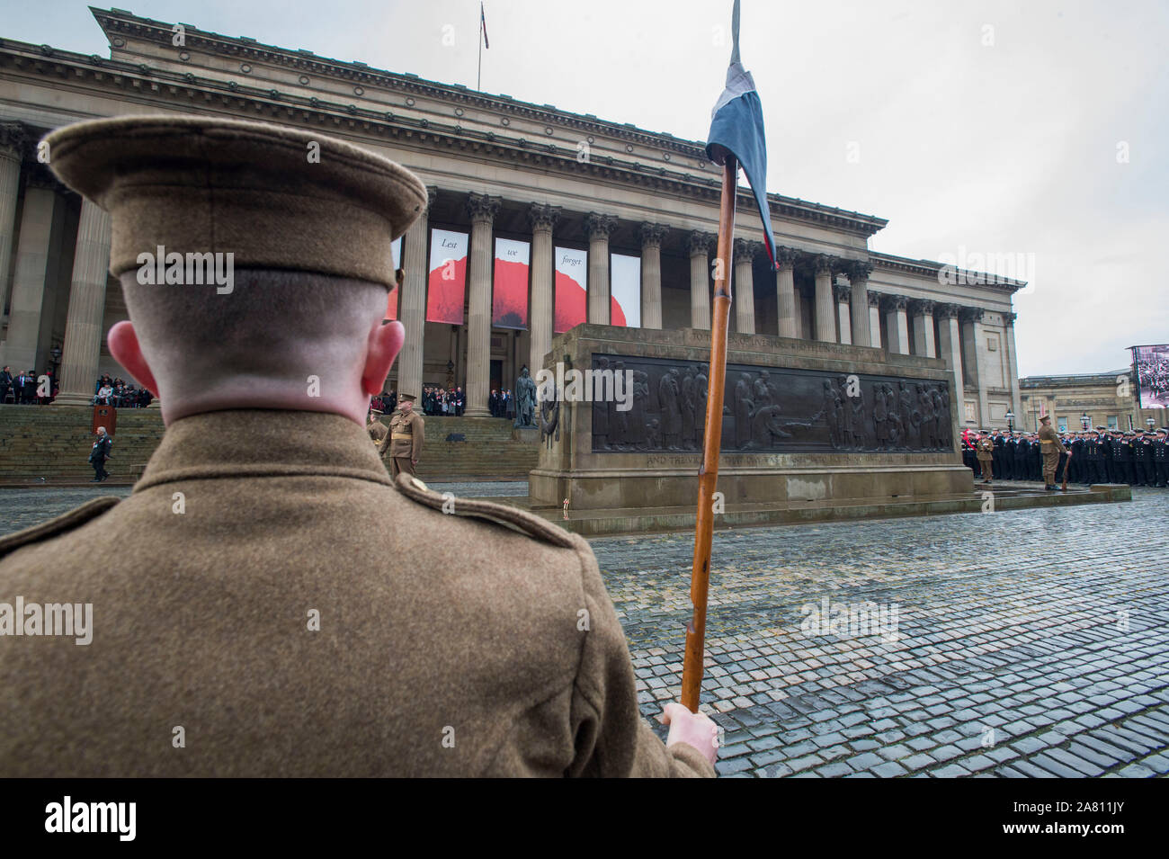 Liverpool ist das 100-jährige Jubiläum seit dem Waffenstillstand und dem Ende des Ersten Weltkriegs am 11. November 1918 auf das Gedenken Sonntag, den 11. November 2018. Stockfoto