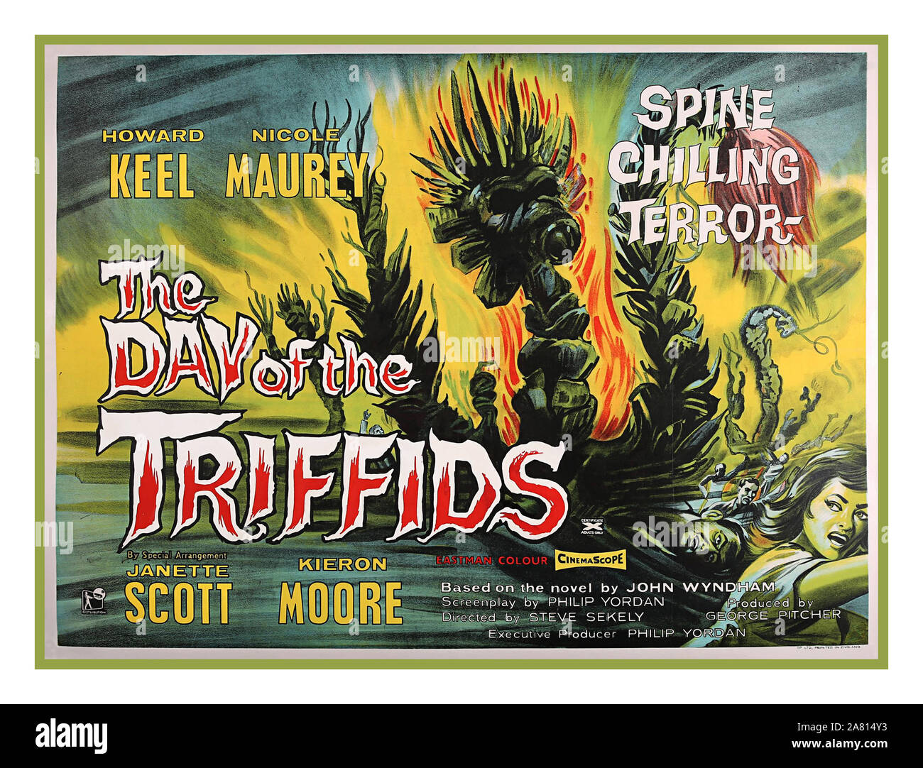 UK Film Poster für die kultigen Sci-Fi-Film "Der Tag der Triffids' (1962), das Artwork von Bill Wiggins auf einem Eric Pulford Design. Stockfoto