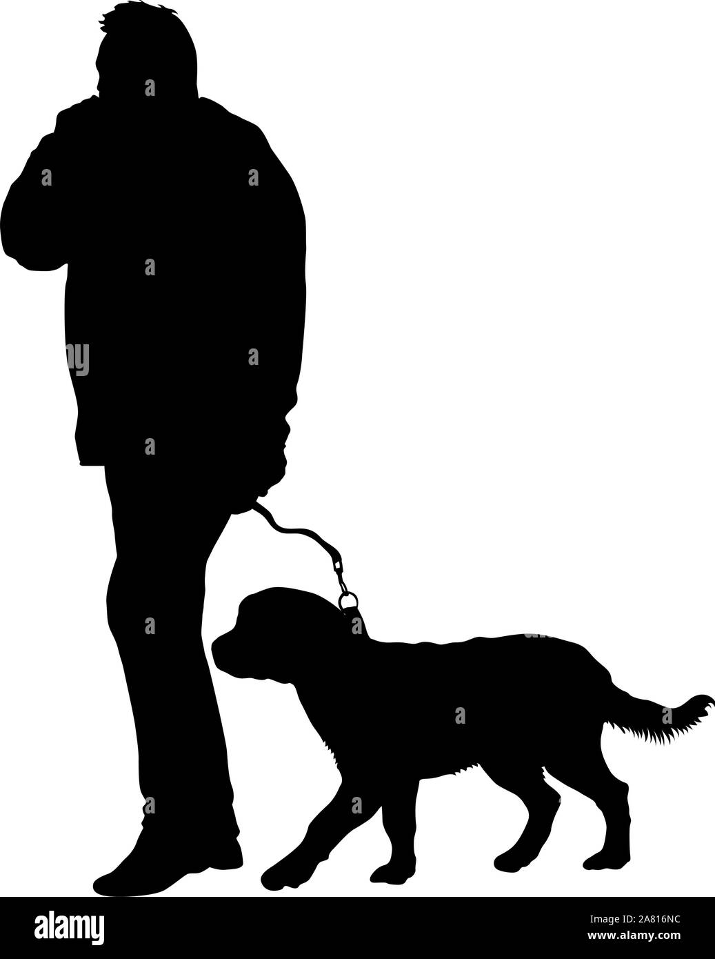 Silhouette von Mensch und Hund auf einem weißen Hintergrund. Stock Vektor