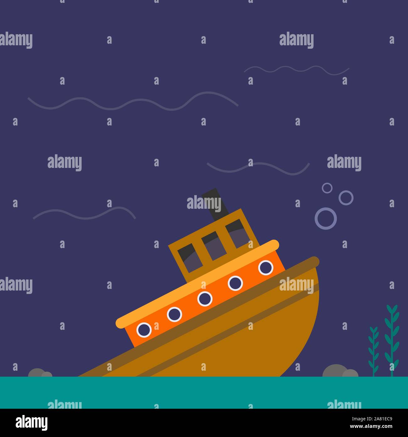 Sinkendes Schiff, Illustration, Vektor auf weißem Hintergrund. Stock Vektor