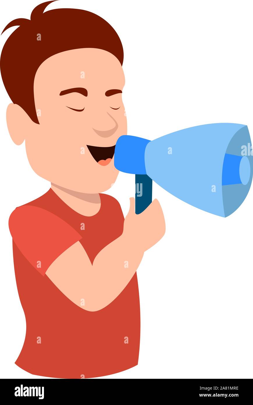 Mann mit Megaphon, Illustration, Vektor auf weißem Hintergrund. Stock Vektor